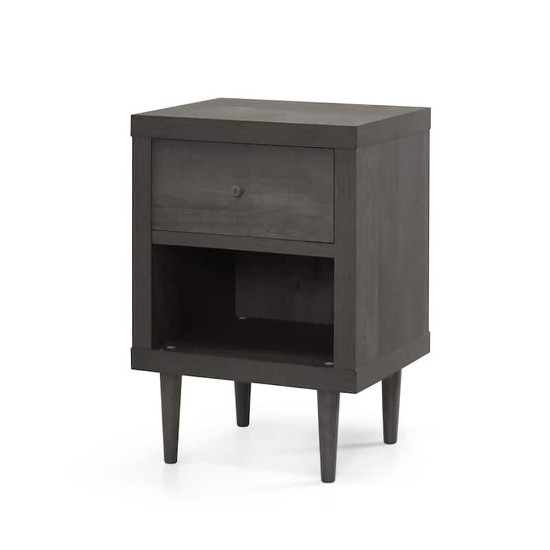 Sleek Gray Nightstand with Mid-Century Flair, Faux Wood Finish