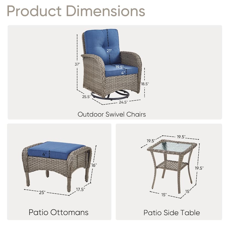 Outdoor Swivel Chairs with Side Table and Ottomans