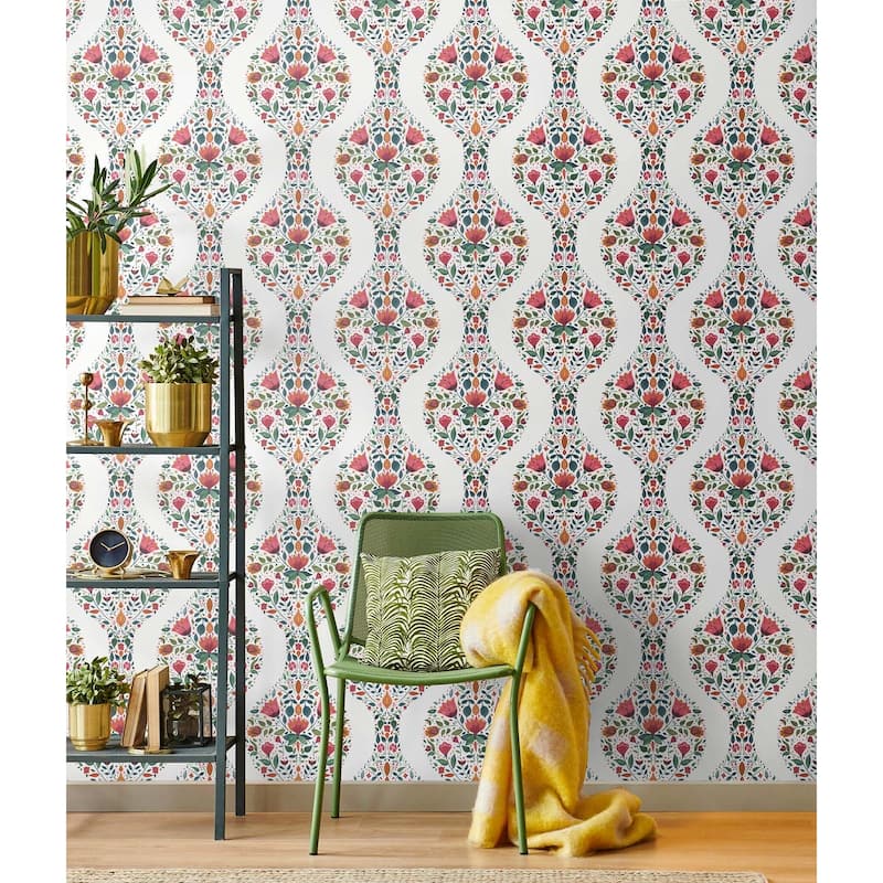 NextWall Floral Ogee Peel and Stick Wallpaper