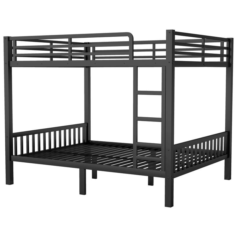 Metal Bunk Bed with Ladder and Metal Slats Support, Storage Underneath, Heavy Bunk Beds, Black Bed Frame, No Box Spring Needed