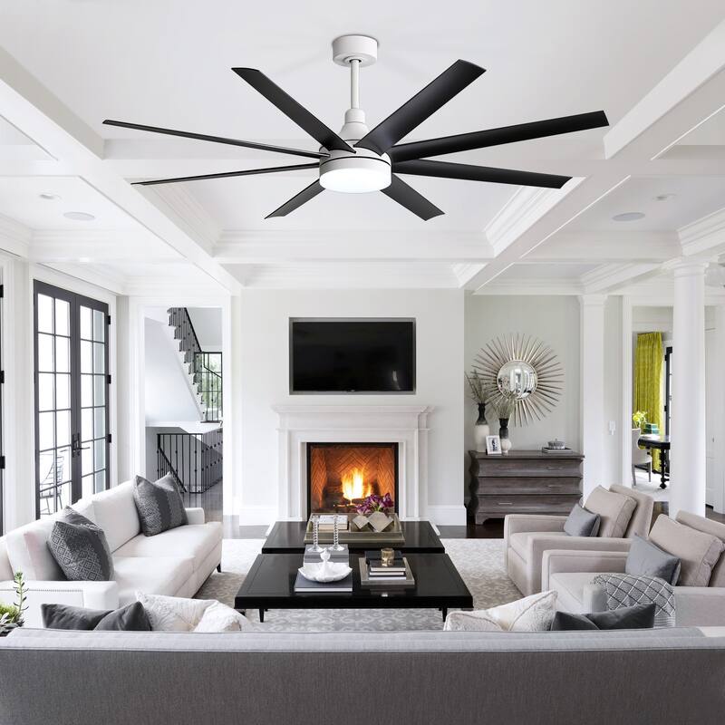 65 Inch LED Black and White Ceiling Fan with Light Remote- 8 Blade