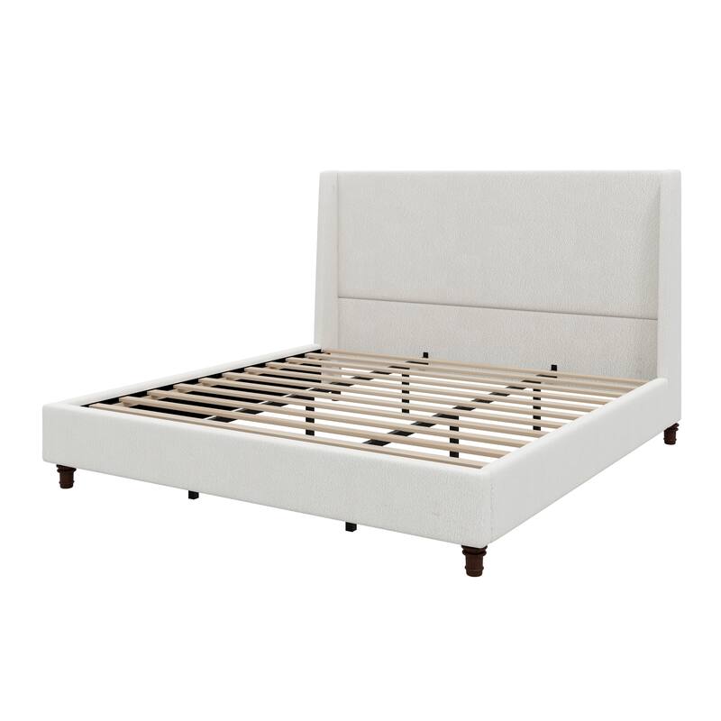 Christopher Knight Home - Modern 52.7" Tall Wingback Boucle Upholstered Platform Bed Frame with Solid Wood Legs & Slat Support