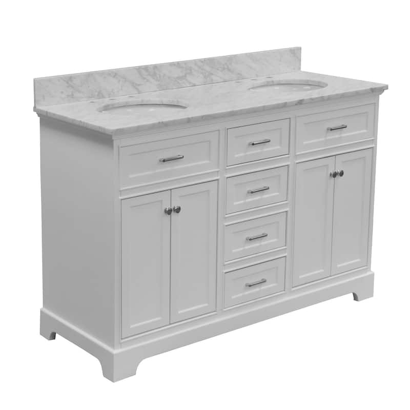 KitchenBathCollection Aria 60" Double Bathroom Vanity with Carrara Marble Top