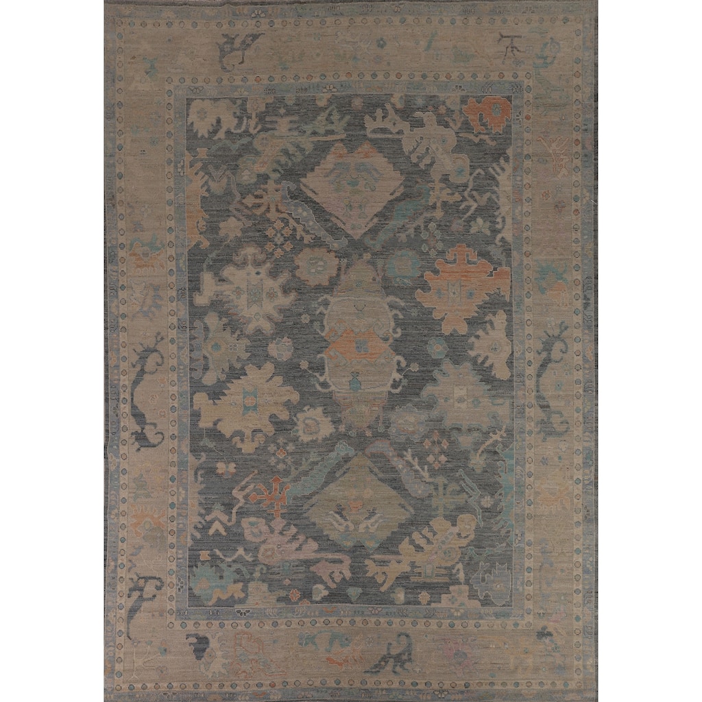 Oushak Turkish Area Rug Handmade Grey Vegetable Dye Wool Carpet - 9'6"x 11'10"