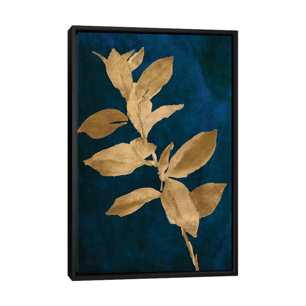iCanvas "Gold Leaves on Navy IV" by Lanie Loreth Framed Canvas Print
