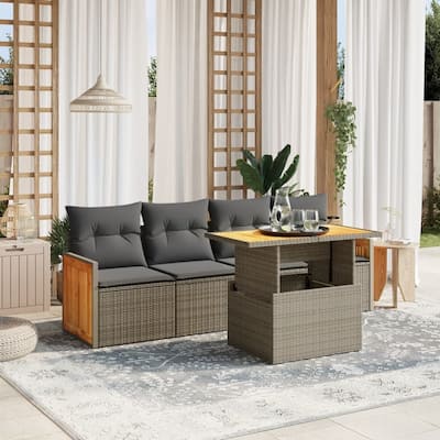 vidaXL Garden Sofa Set Grey PE rattan 6 pieces Adjustable Armrests - 21.7 x 39.4 x 28.7