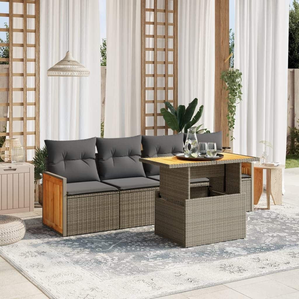 vidaXL Garden Sofa Set Grey PE rattan 6 pieces Adjustable Armrests - 21.7 x 39.4 x 28.7