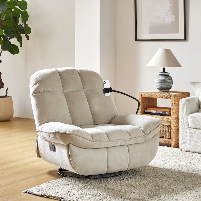 Alina Modern Manual Recliner with A Phone Holder by HULALA HOME - Beige