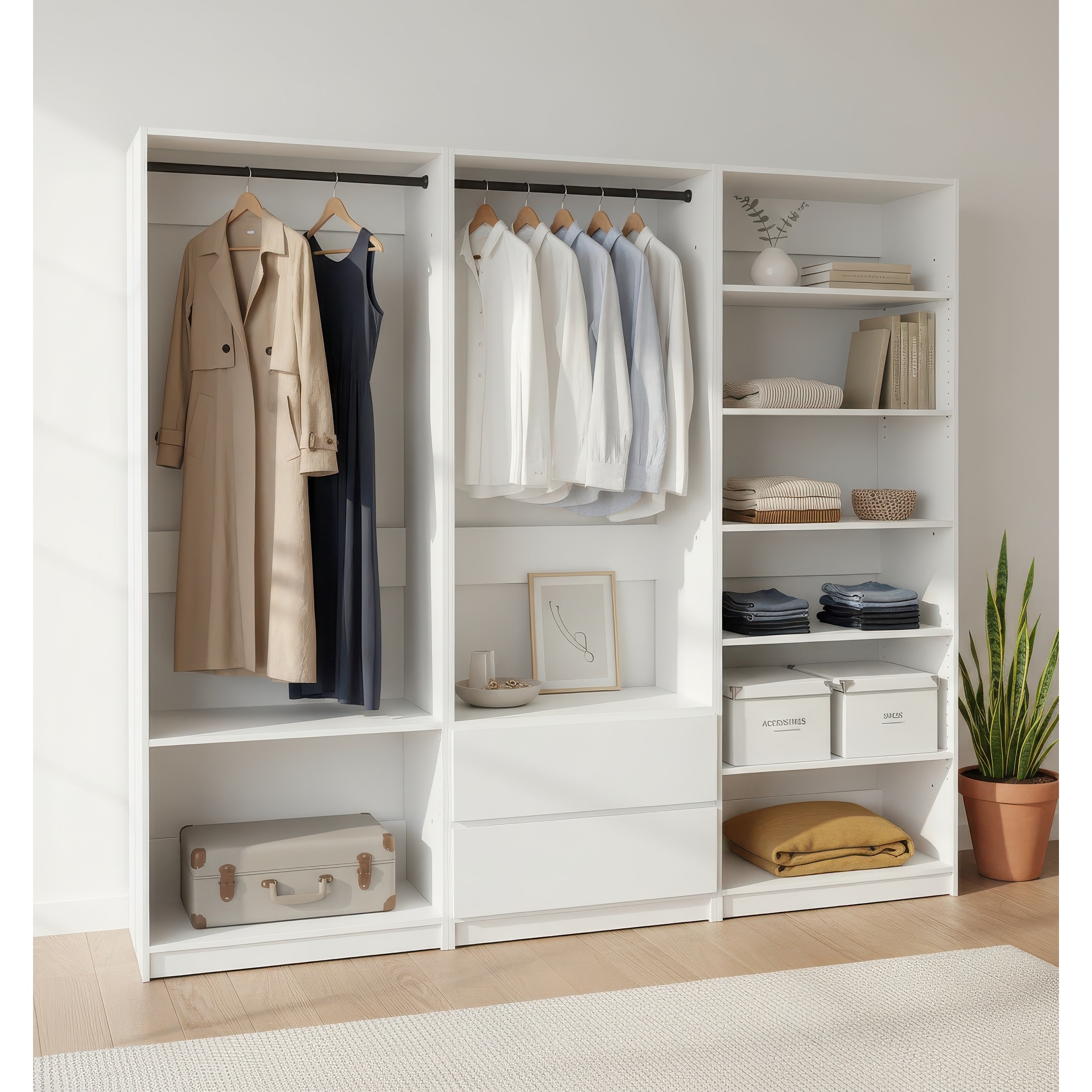 Prosper White Freestanding Walk in Wood Closet System - 94.2