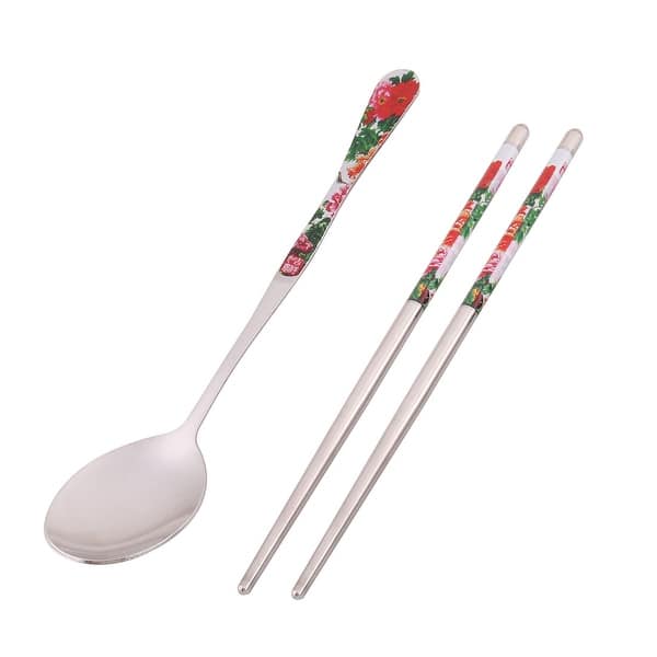Office Travel Floral Pattern Spoon Chopsticks Tableware Set 2 In 1 Silver 2 Pcs Overstock 28769828