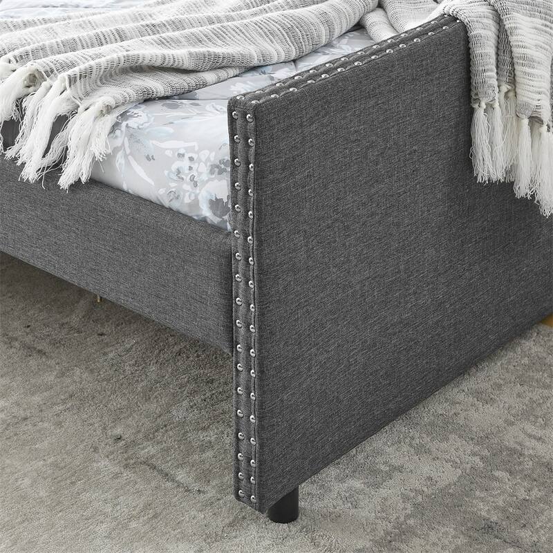 Queen Size Upholstered Tufted Daybed with Drawers and Copper Nail