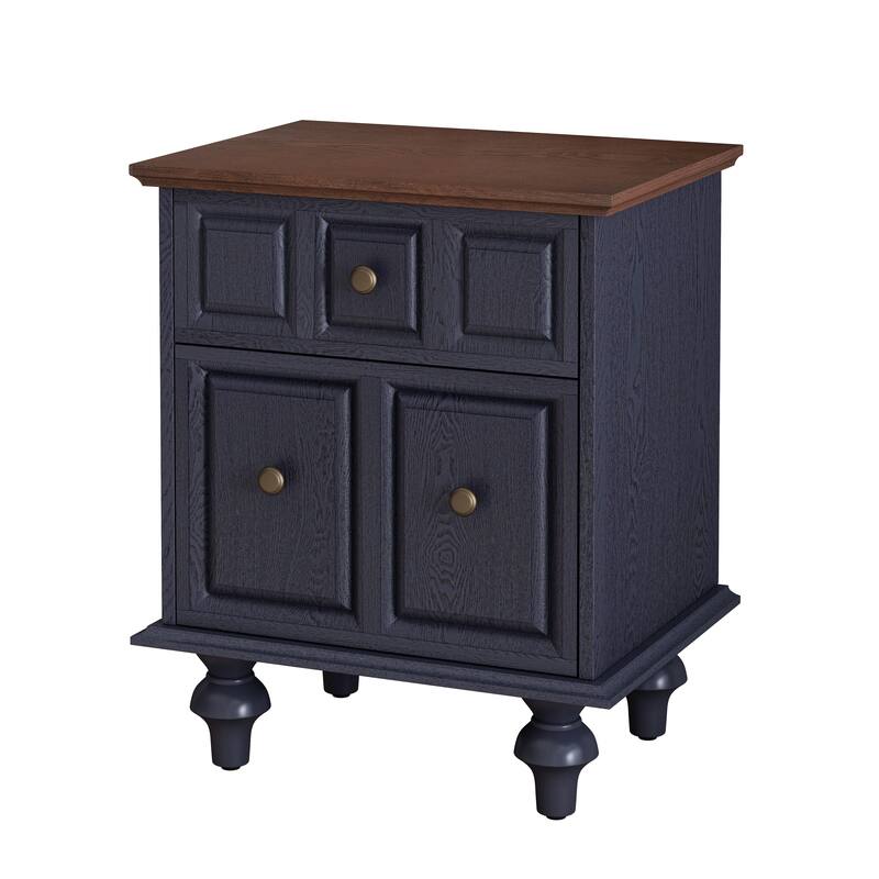 20.47" Vintage Nightstand with 2 Drawers and Roman Column Legs, Solid Wood Bedside End Table, Bedside Cabinet