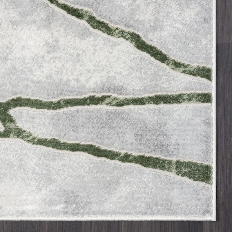 Abani Atlas Collection ATL200B Contemporary Web Grey Green Area Rug