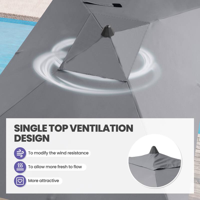 9 x 5 FT Outdoor Patio Rectangular Market Umbrella and Base Stand with Wheels