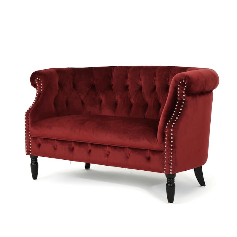 Milani Velvet Tufted Scroll Arm Loveseat by Christopher Knight Home
