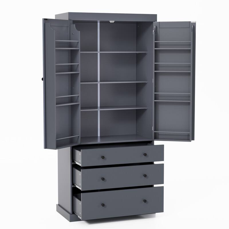 Farmhouse 77" Kitchen Pantry Storage Cabinet with Adjustable Shelves and Multiple Door Shelves