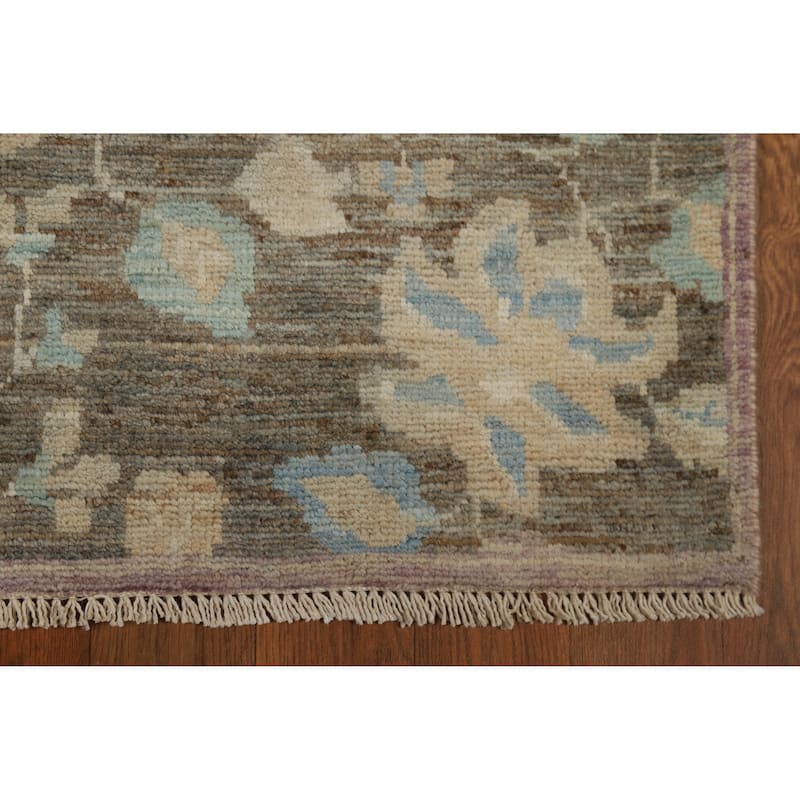 Hand Knotted Oriental 100% Wool Carpet Transitional All-Over Greys & Charcoal Oushak Runner Rug - 11' 8'' X 3' 0''