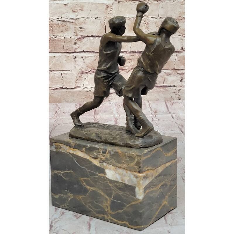 Boxers Boxing Sparring Bronze Metal Sculpture Figures Original Art On Marble Base