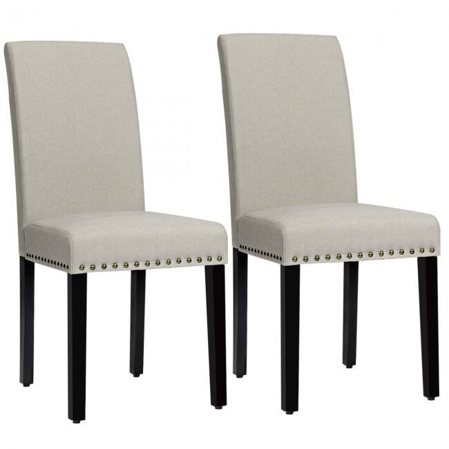 Set of 2 Fabric Upholstered Dining Chairs with Nailhead