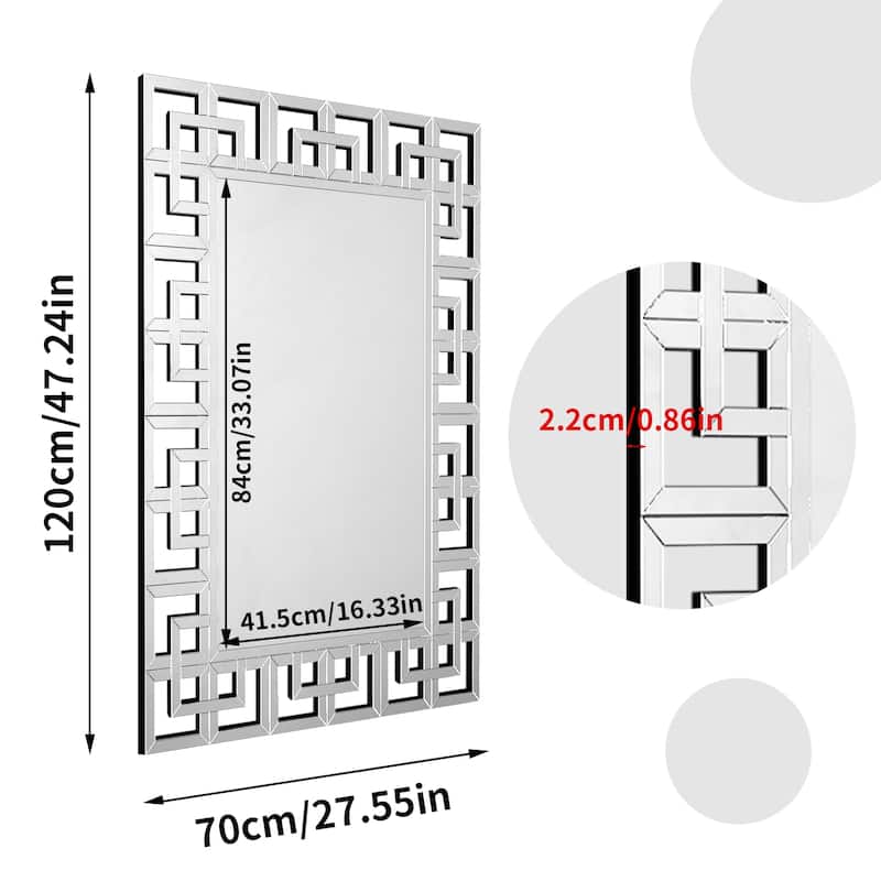 Large Elegant Geometric Border Beveled Decorative Wall Mirror for Home - 40in.Wx28in.H