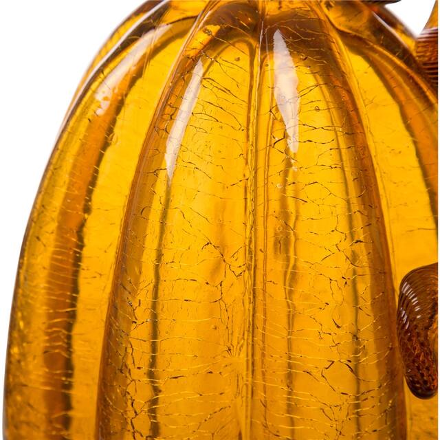 Glitzhome Amber Crackle Handblown Decorative Glass Pumpkins