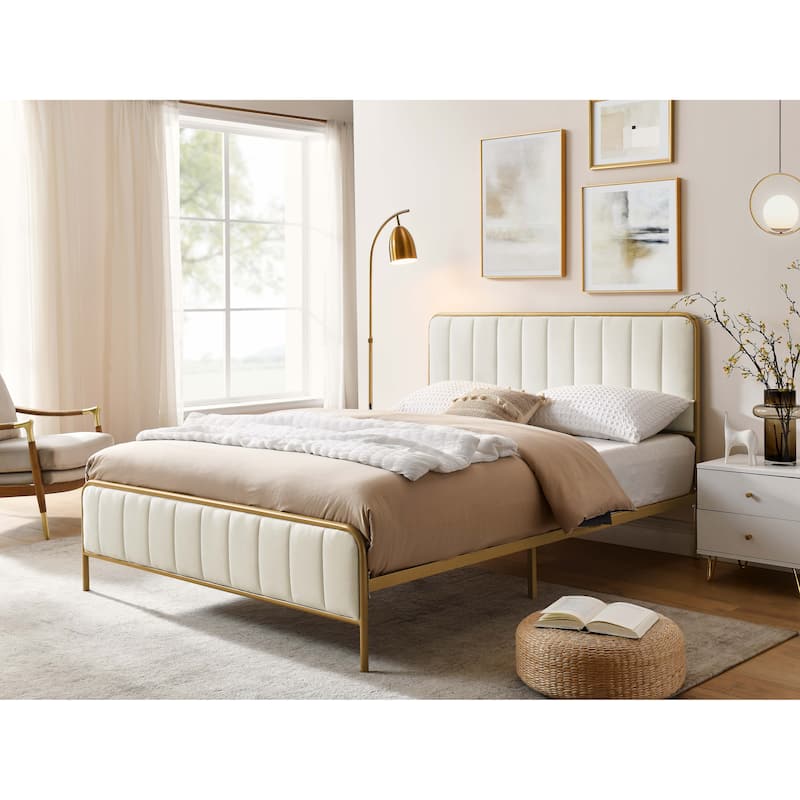Queen Upholstered Bed Frame with Tufted Headboard, Modern Design, Neutral Tones - Beige