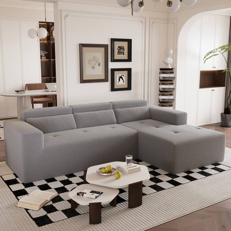 109'' Teddy Fabric L-Shape Sofa,Modular Chaise Include,Apartment Ready