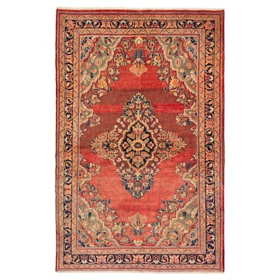 ECARPETGALLERY Hand-knotted Andelz Red Wool Rug - 4'3 x 6'9