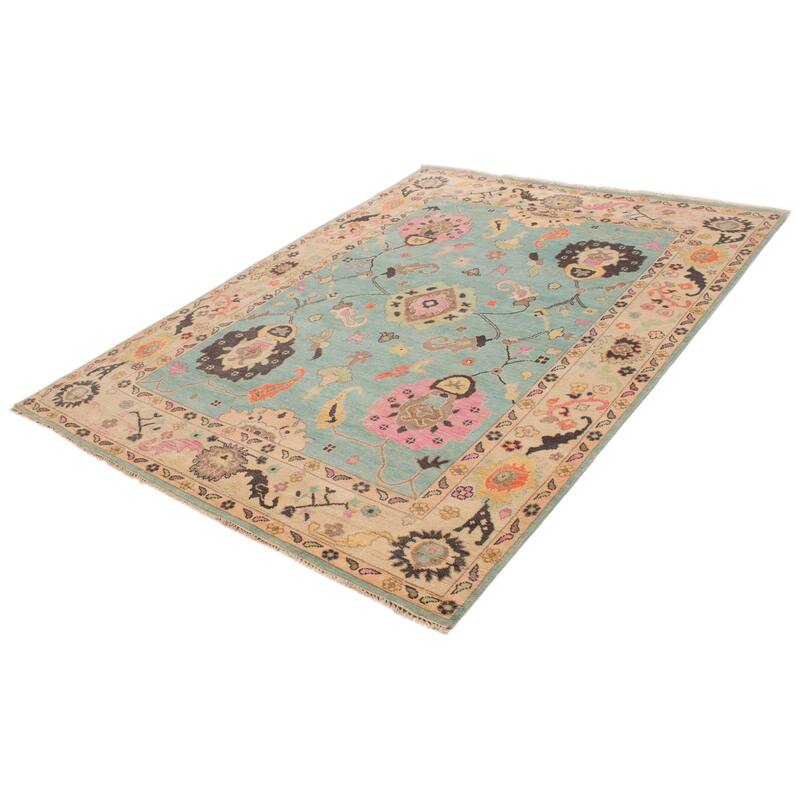 ECARPETGALLERY Hand-knotted Modern Oushak Aqua Wool Rug - 8'8 x 11'10