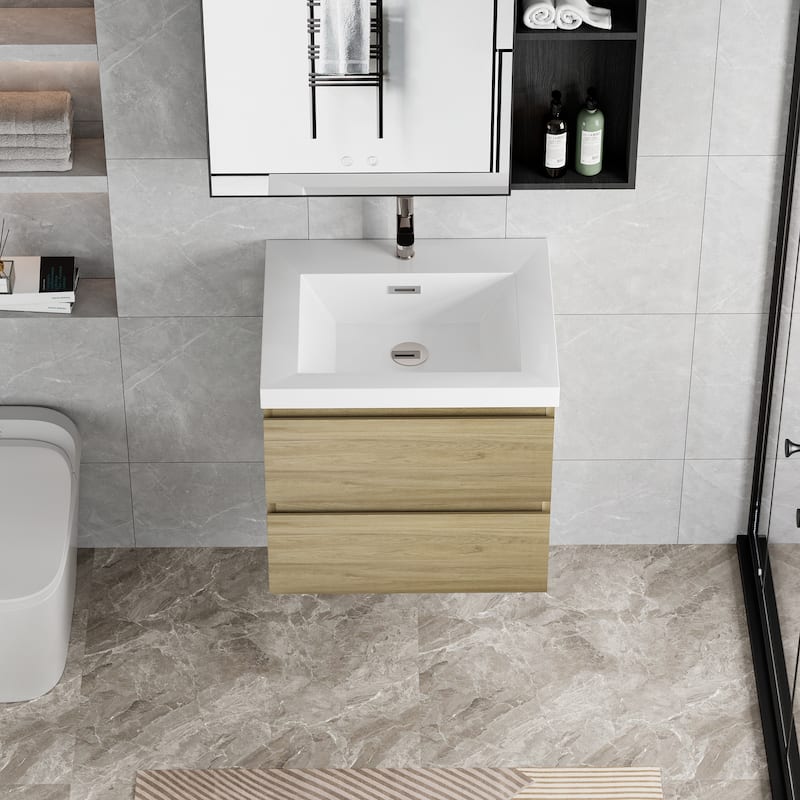 24"Bathroom Vanity with Sink,Modern Wall-Mounted Bathroom Storage Vanity Cabinet with Resin Top Basin and Soft Close Drawers