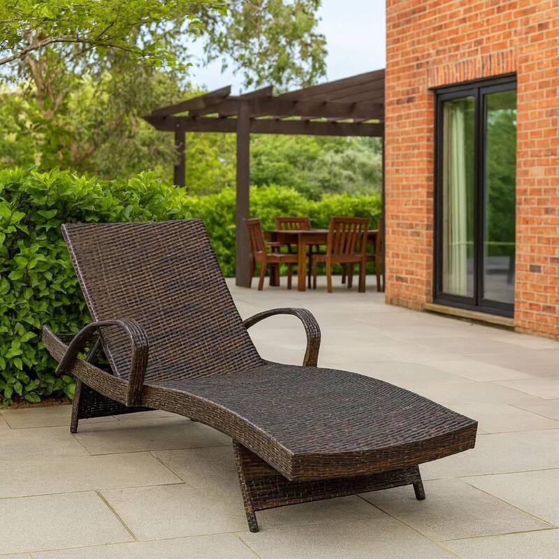 Reclining Chaise Lounge with Wicker Frame, Set of 2, Brown