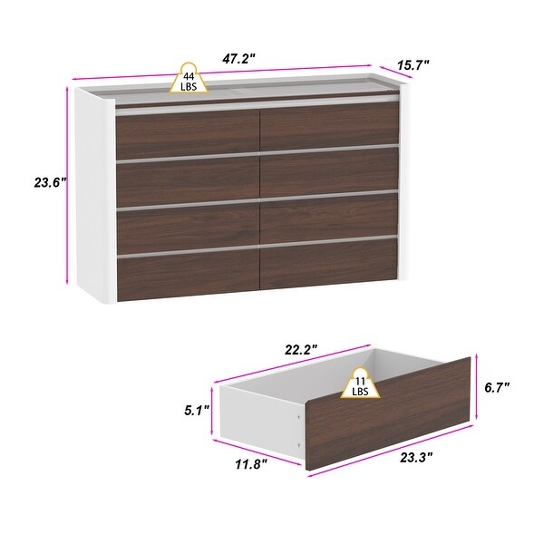 公式通販 - 人気アイテム多数 8-Drawer Dresser Display LED Frame, Wood Pine Top, w/Glass トップス