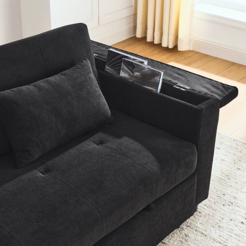 54" Pull-Out Sleeper Sofa Bed Double Seat Recliner Sofa Bed with Armrests with Storage and Side Pockets,with USB Power Outlet