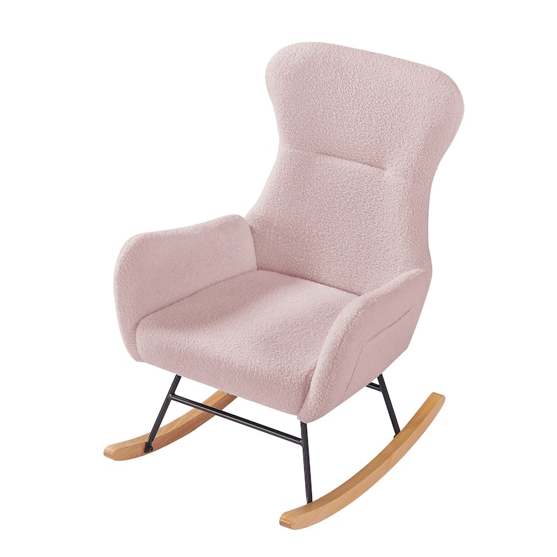 Teddy Velvet Upholstered Glider Rocking Chair, Glider Rocker with Side Pockets, Lounge Armchair with High Backrest