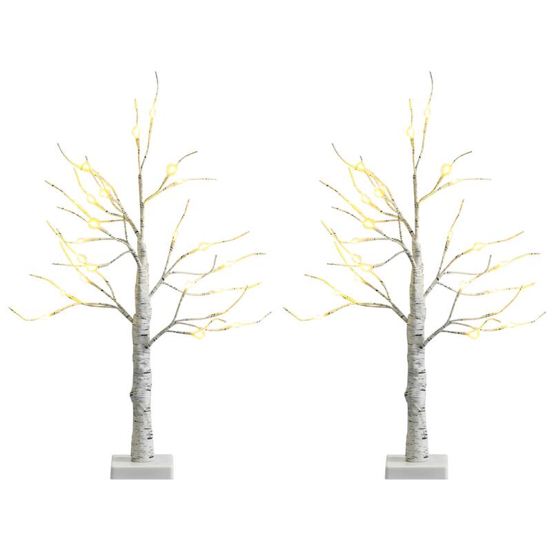 Gymax 2PCS 2 FT Pre-lit White Birch Tree Artificial Twig Birch Tree - See Details - White - See Details