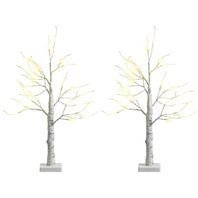 Gymax 2PCS 2 FT Pre-lit White Birch Tree Artificial Twig Birch Tree - See Details