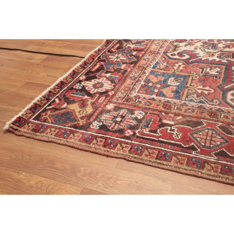 Hand Knotted Oriental 100% Wool Carpet Traditional Medallion Red Heriz Area Rug - 8' 11'' X 7' 7''