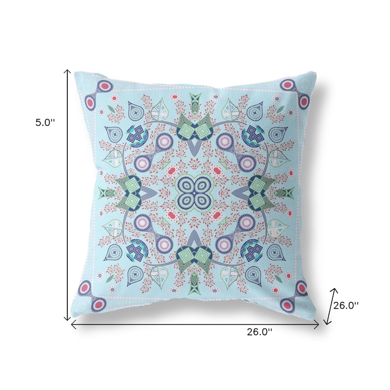 HomeRoots 26" x 26" Light Blue Blown Seam Paisley Indoor Outdoor Throw Pillow - 26.00' X '5.00' X '26.00