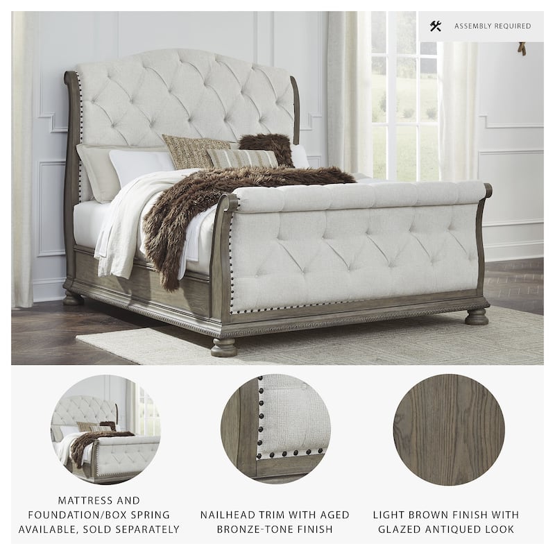 Signature Design by Ashley Ardenfield Brown/Beige Queen Upholstered Sleigh Bed