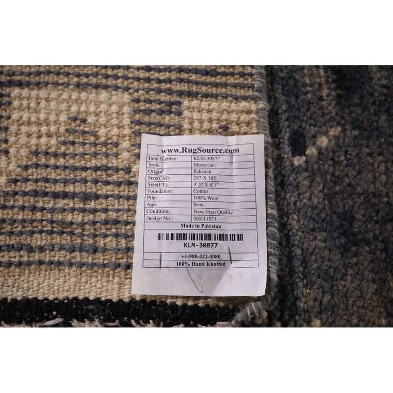 Gray & Blue Moroccan Area Rug Hand-Knotted Wool Carpet - 6'1"x 9'5"