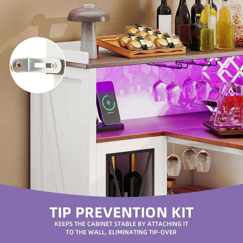 Home Bar Unit with Wine Bar Cabinet & LED Light