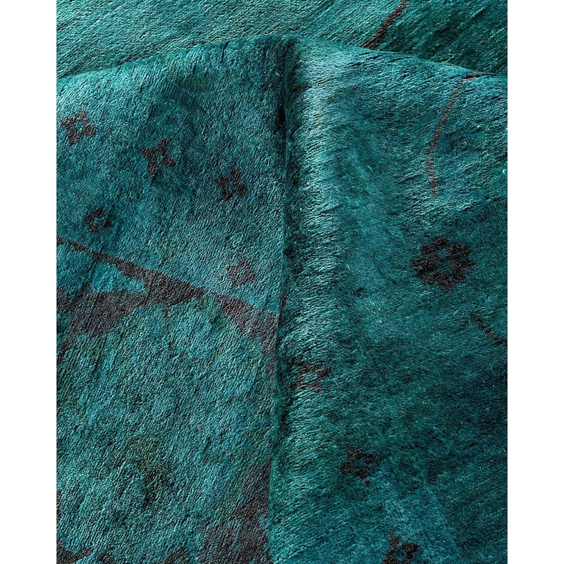 Overdyed, One-of-a-Kind Hand-Knotted Area Rug - Green - 9' 1" x 12' 2"