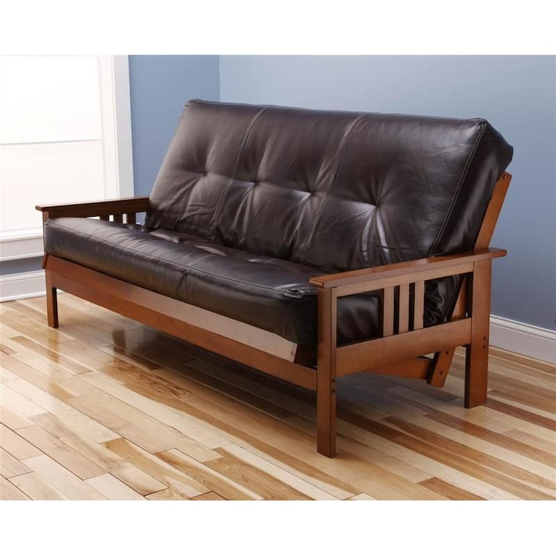 Full Size Futon Frame - Hardwood Futon Sofa Bed - Mission Style - Java Mattress Included