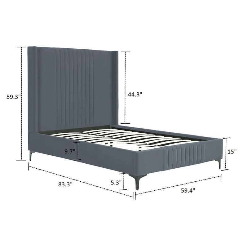 Manhattan Comfort Promenade Mid-Century Modern Velvet Upholstered Bed