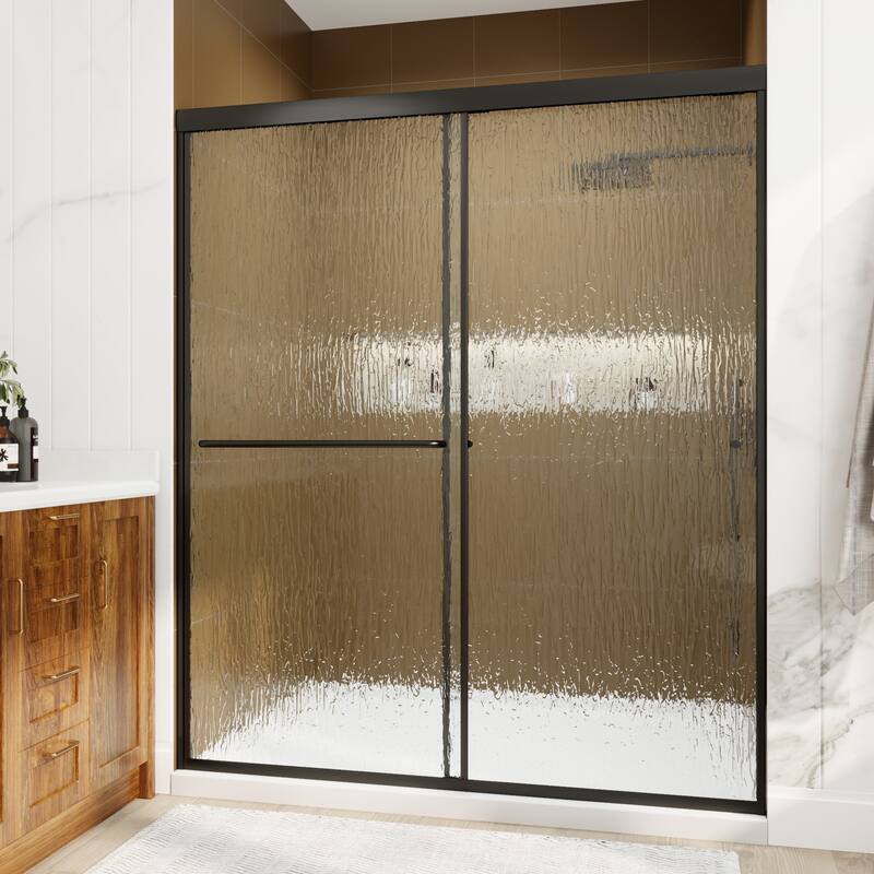 Modland 56-60"x70'' Adjustable Double Sliding Shower Door, 1/4" ANSI Glass with Nano Coating, Framed Bypass Enclosure