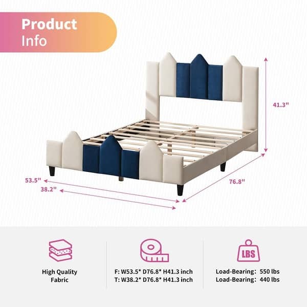 dimension image slide 1 of 2, Mixoy Kids Bed Frames,Upholstered Platform Bed Frame for Children with Headboard,Toddler Bed For Teens
