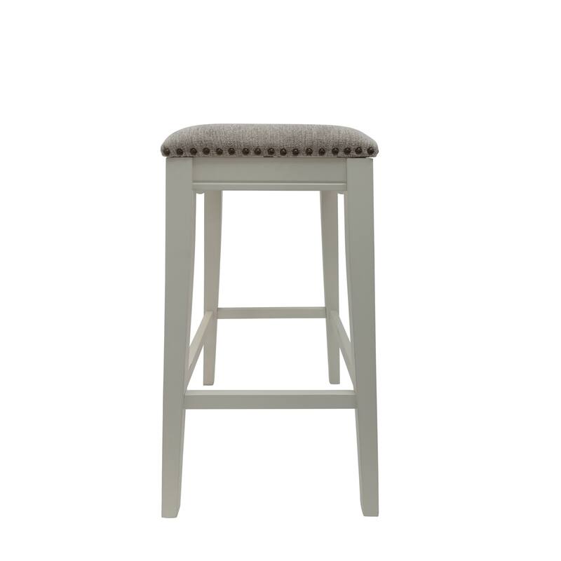 Fawn Chenille Upholstered Saddle Barstools - 30" - Set of 2 - White and Gray