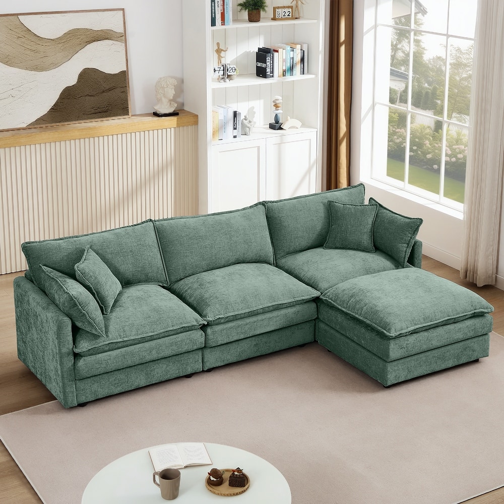 Modular Sectional Sofa, 102 Inch L Shaped Couch Set for Living Room, 3-Seater Comfy Cloud Couches with Movable Ottoman