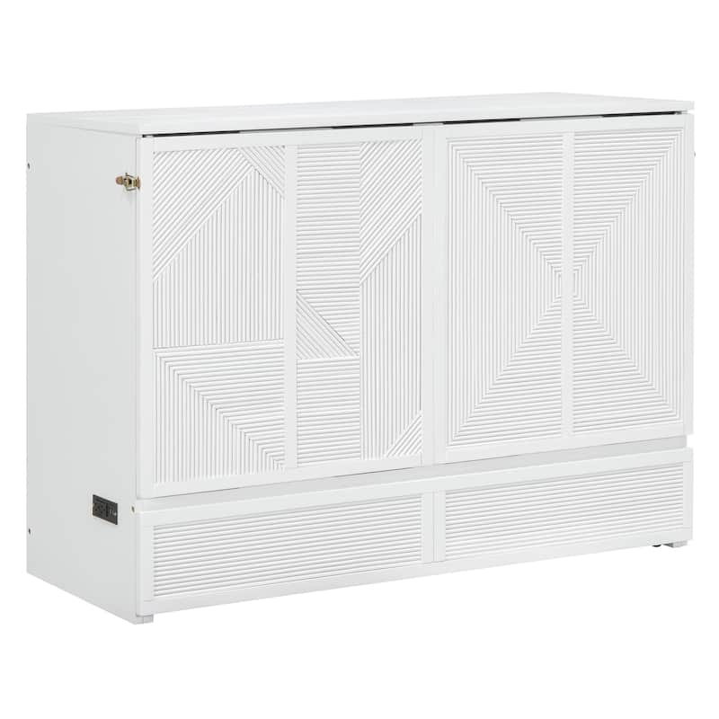 Full Size Murphy Bed with Large Drawer,USB Ports and Outlets