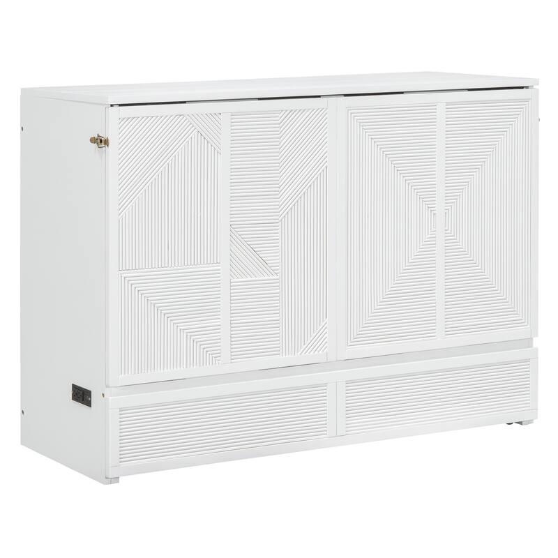 Full Size Murphy Bed with Large Storage Drawer, USB Ports, and Smooth Rolling Wheels for Easy Setup and Space Saving